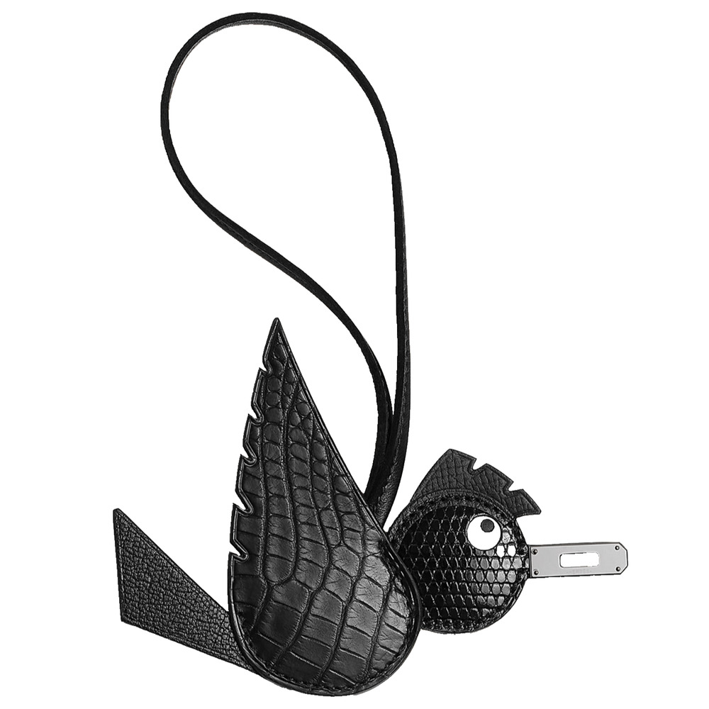 Hermes Birdy Birdie Black Matte Alligator Lizard Chevre Epsom Leather Bag Charm